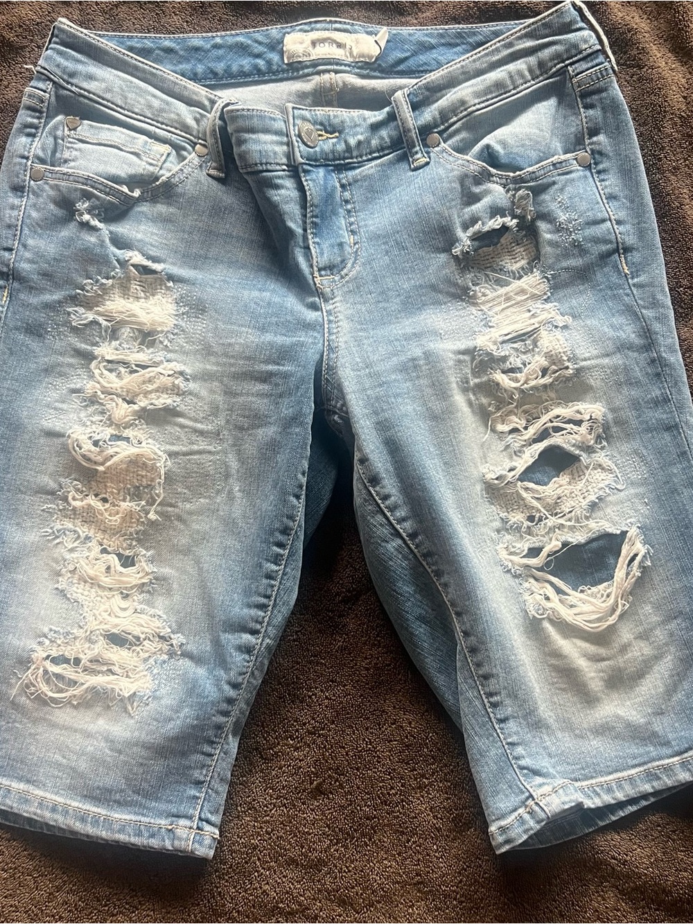 torrid Light Blue Ripped Denim Jean Shorts